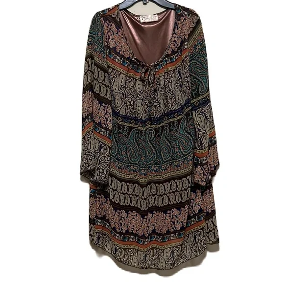 Lady Noiz | Dresses | Lady Noiz Tie Up Neckline Bell Sleeves Knee Length  Dress Multi Colors Med | Poshmark